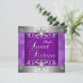 甘い16誕生日パーティパープルシルバーダイヤモンド 招待状 (スタンド正面)