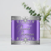 甘い16誕生日パーティパープルシルバーダイヤモンド 招待状 (スタンド正面)