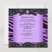 甘い16誕生日パーティパープルブラックゼブラ 招待状 (裏面)