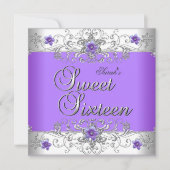 甘い16誕生日パーティパープルホワイトダイヤモンド 招待状 (正面)