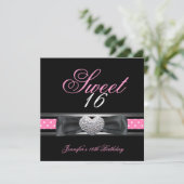 甘い16誕生日パーティブラックピンクホワイトスポット3 招待状 (スタンド正面)