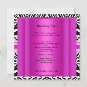 甘い16誕生日パーティホットピンクブラックゼブラ 招待状 (裏面)