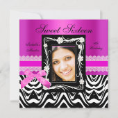 甘い16誕生日パーティホットピンクブラックゼブラ 招待状 (正面)