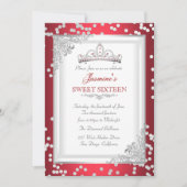 甘い16誕生日パーティレッドシルバーホワイトティアラ 招待状 (正面)