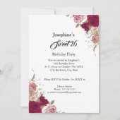 甘い16誕生日パーティレッドピンクローズ 招待状 (正面)