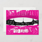 甘い16誕生日パーティーの日付ピンクの唇を保存 案内ポストカード (正面/裏面)