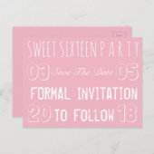 甘い16誕生日パーティーは日付を保存ソフトピンク 案内ポストカード (正面/裏面)