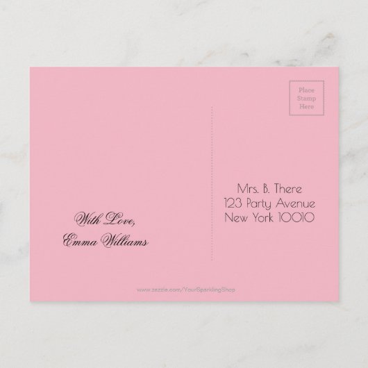 甘い16誕生日パーティーは日付を保存ソフトピンク 案内ポストカード (裏面)