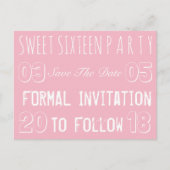 甘い16誕生日パーティーは日付を保存ソフトピンク 案内ポストカード (正面)