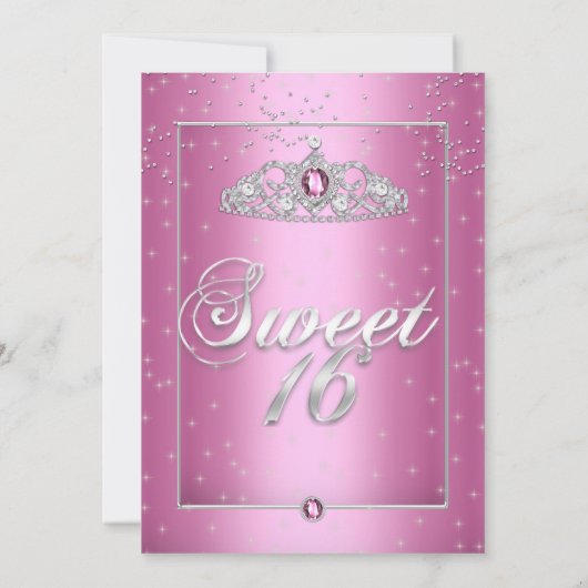 甘い16誕生日パーティーキャンディピンクダイヤモンドティアラ 招待状 (裏面)