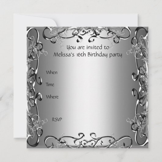 甘い16誕生日パーティーシルバーレッド聞く 招待状 (裏面)