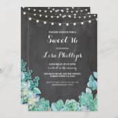 甘い16誕生日パーティーチョーク多肉食招待状18 招待状 (正面/裏面)