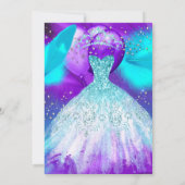 甘い16誕生日パーティーティール（緑がかった色）紫色のバルーン 招待状 (裏面)