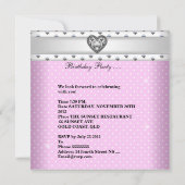 甘い16誕生日パーティーピンクホワイトスポットティアラ 招待状 (裏面)