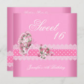 甘い16誕生日パーティーピンクホワイトピンクスポットピンク 招待状 (正面/裏面)