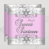 甘い16誕生日パーティーピンクホワイト水玉模様 招待状 (正面/裏面)