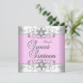 甘い16誕生日パーティーピンクホワイト水玉模様 招待状 (スタンド正面)