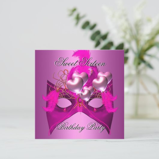 甘い16誕生日パーティーピンクマスクバルーン 招待状 (スタンド正面)
