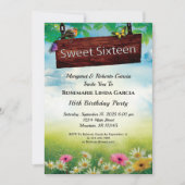 甘い16誕生日パーティーフラワーズバタフライカスタム 招待状 (正面)