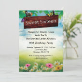 甘い16誕生日パーティーフラワーズバタフライカスタム 招待状 (スタンド正面)