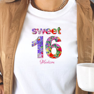 甘い16誕生日パーティーフローラデザインTシャツ Tシャツ