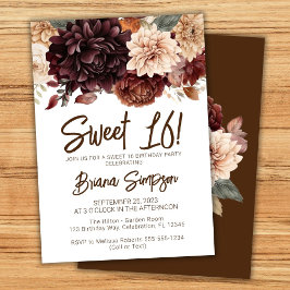 甘い16誕生日パーティーブラウンベージュフローラ 招待状