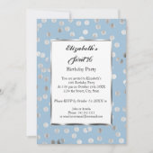 甘い16誕生日パーティーブルーパーティーシルバーバブル 招待状 (正面)