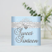 甘い16誕生日パーティーブルーホワイトスポットティアラ 招待状 (スタンド正面)