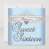甘い16誕生日パーティーブルーホワイトスポットティアラ 招待状 (正面)