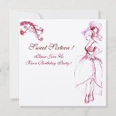 甘い16誕生日パーティーモノグラムレッドピンクの渦巻き旋回 招待状 (正面)