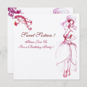 甘い16誕生日パーティーモノグラムレッドピンクの渦巻き旋回 招待状 (正面/裏面)