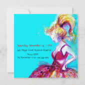 甘い16誕生日パーティーレッドピンクブルーターコイズ 招待状 (裏面)