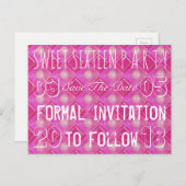 甘い16誕生日パーティー日付ピンクを保存 案内ポストカード (正面/裏面)