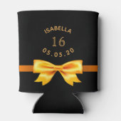 甘い16誕生日パーティー黒い金ゴールドの弓の名前 缶クーラー (裏面)