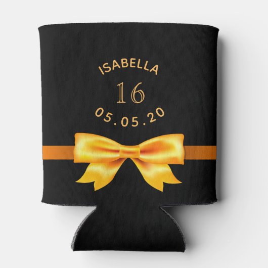 甘い16誕生日パーティー黒い金ゴールドの弓の名前 缶クーラー (裏面)