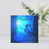 甘い16誕生日パーティー、アクアブルーブラックダマスク 招待状 (スタンド正面)
