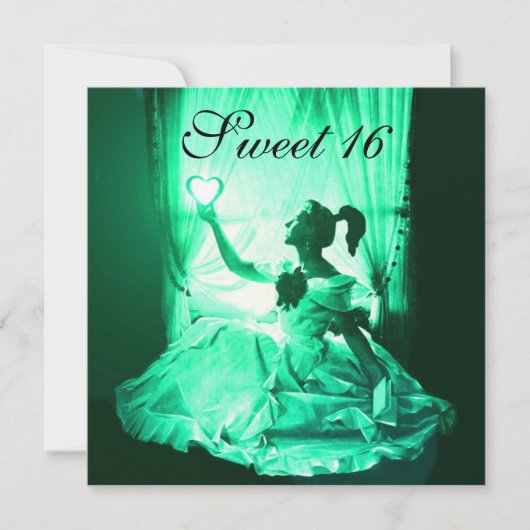 甘い16誕生日パーティー、グリーンイエローブラックダマスク 招待状 (正面)