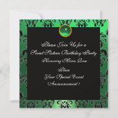 甘い16誕生日パーティー、グリーンイエローブラックダマスク 招待状 (裏面)
