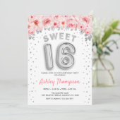 甘い16誕生日パーティー – ピンクシルバーバルーン 招待状 (スタンド正面)