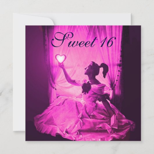 甘い16誕生日パーティー、ピンクパープブラックダマスク 招待状 (正面)