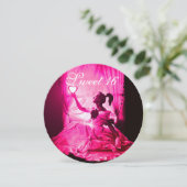 甘い16誕生日パーティー、ピンク明るい赤紫色ブラックダマスク 招待状 (スタンド正面)