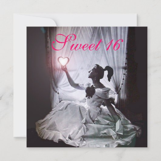 甘い16誕生日パーティー、ピンク明るい赤紫色ブラックダマスク 招待状 (正面)