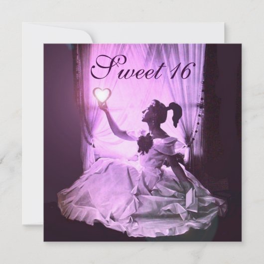 甘い16誕生日パーティー、ピンク紫ブラックダマスク 招待状 (正面)
