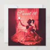 甘い16誕生日パーティー、赤い白黒ダマスク 招待状 (正面)