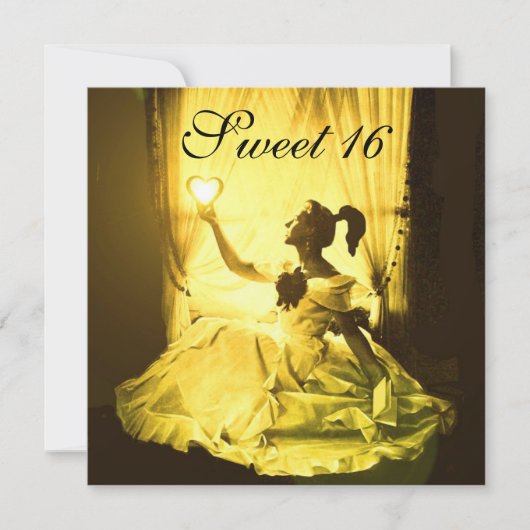 甘い16誕生日パーティー、黄色の白黒ダマスク 招待状 (正面)