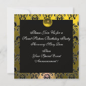 甘い16誕生日パーティー、黄色の白黒ダマスク 招待状 (裏面)