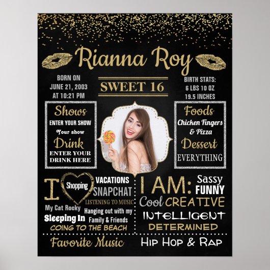 甘い16誕生日パーティーchalkboard看板 ポスター (正面)