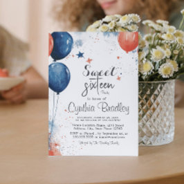 甘い16誕生日パーティーIバルーン白 招待状
