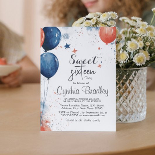 甘い16誕生日パーティーIバルーン白 招待状