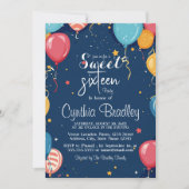 甘い16誕生日パーティーIバルーン青 招待状 (正面)